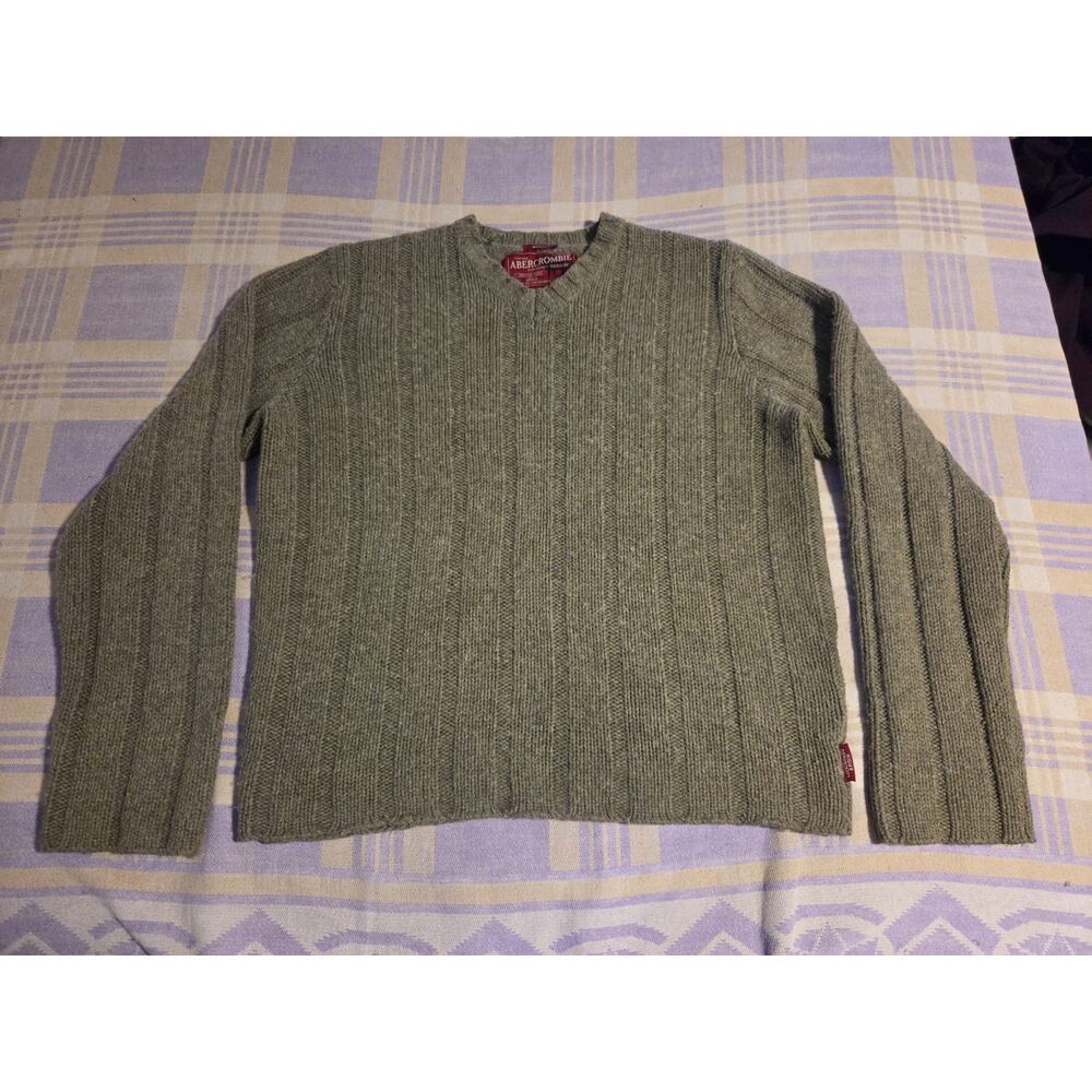 VTG Abercrombie & Fitch Muscle Sweater Ribbed Wool Blend Preppy Slight V Neck